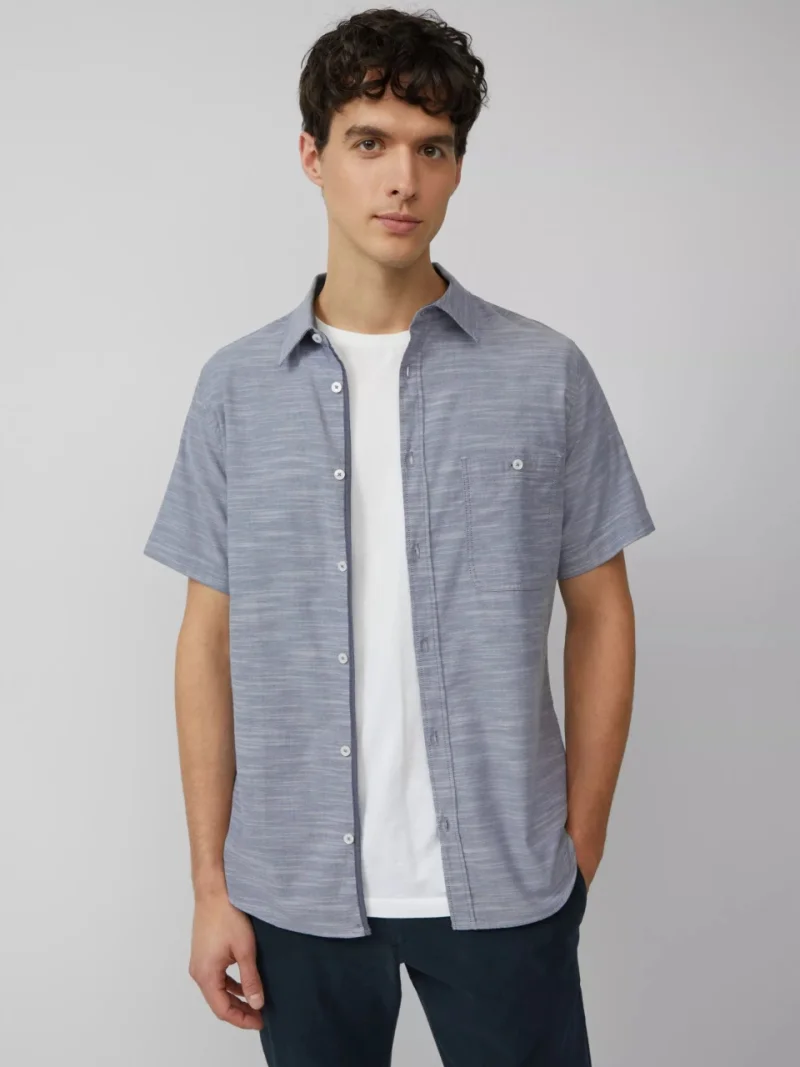 s.Oliver Camasa cu maneca scurta barbati, din amestec de bumbac, croiala Slim Fit, Gri inchis (SELECTATI MARIMEA: M)