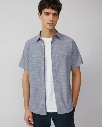 s.Oliver Camasa cu maneca scurta barbati, din amestec de bumbac, croiala Slim Fit, Gri inchis (SELECTATI MARIMEA: M)