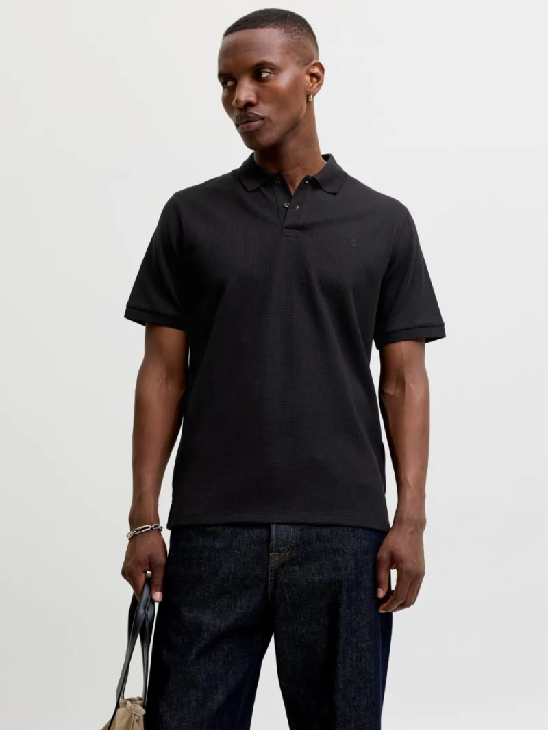 Jack & Jones Tricou polo barbati, din amestec de bumbac, Regular Fit, JJEAUSTIN, Negru (SELECTATI MARIMEA: M)