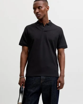 Jack & Jones Tricou polo barbati, din amestec de bumbac, Regular Fit, JJEAUSTIN, Negru (SELECTATI MARIMEA: M)