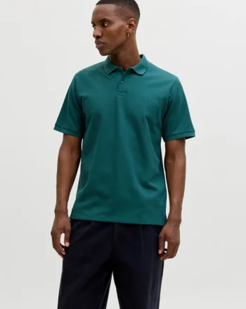 Jack & Jones Tricou polo barbati, din amestec de bumbac, Regular Fit, JJEAUSTIN, Verde inchis (SELECTATI MARIMEA: S)