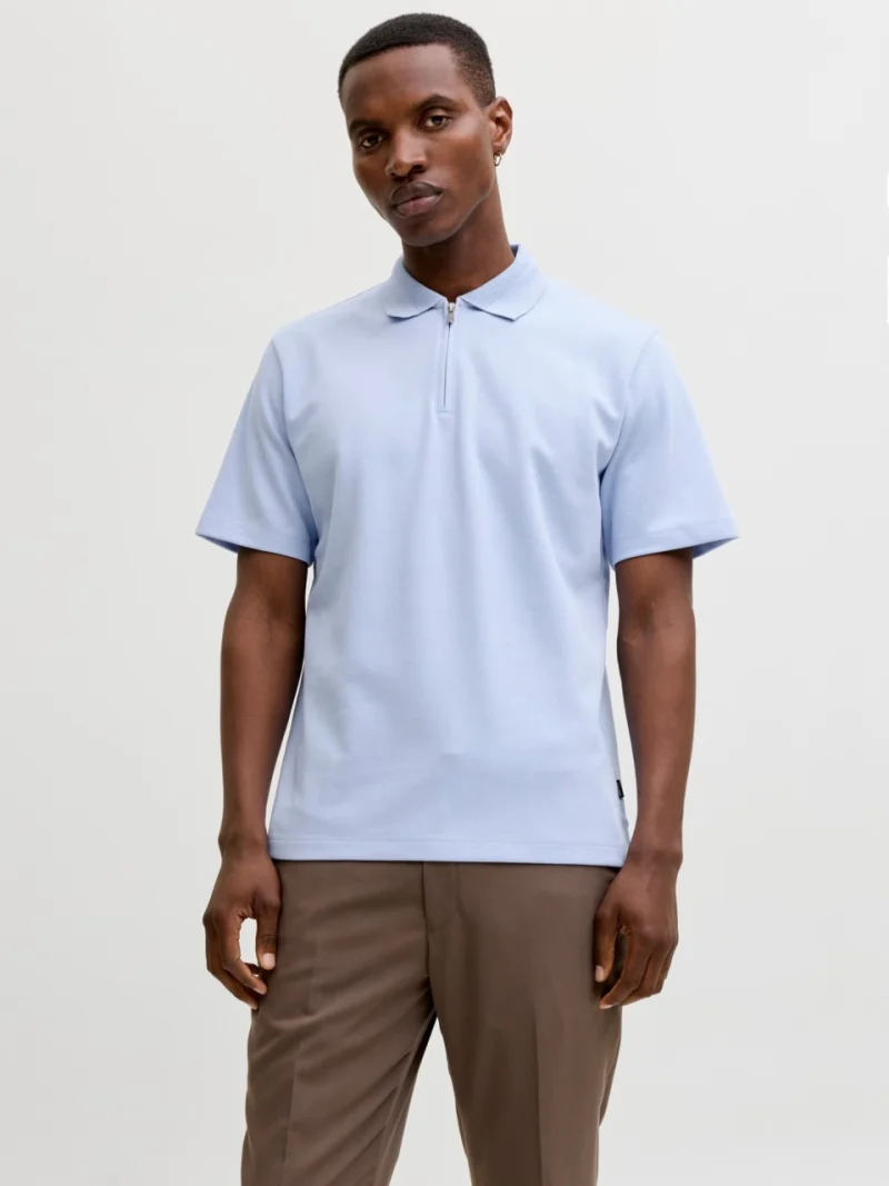Jack & Jones Tricou polo barbati, cu fermoar, Regular Fit, JPRBLAETHAN, Albastru (SELECTATI MARIMEA: 2XL)