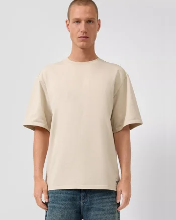 Q/S by s.Oliver Tricou la baza gatului barbati, din bumbac, Relaxed fit, Crem (SELECTATI MARIMEA: L)