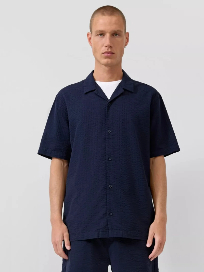 Q/S by s.Oliver Camasa cu maneca scurta barbati, din bumbac, Resort fit, Bleumarin inchis (SELECTATI MARIMEA: L)