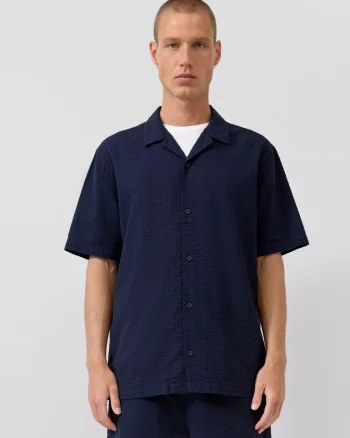 Q/S by s.Oliver Camasa cu maneca scurta barbati, din bumbac, Resort fit, Bleumarin inchis (SELECTATI MARIMEA: L)