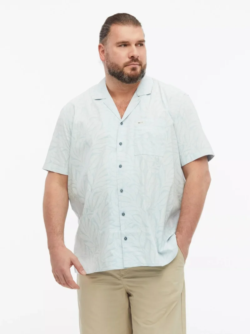 s.Oliver Big Sizes Camasa cu imprimeu floral, barbati big sizes, din amestec de bumbac, Resort fit, Albastru deschis (SELECTATI MARIMEA: 5XL)