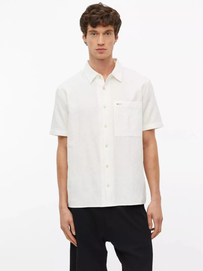 s.Oliver Camasa barbati cu model, din bumbac, Relaxed fit, Alb (SELECTATI MARIMEA: L)