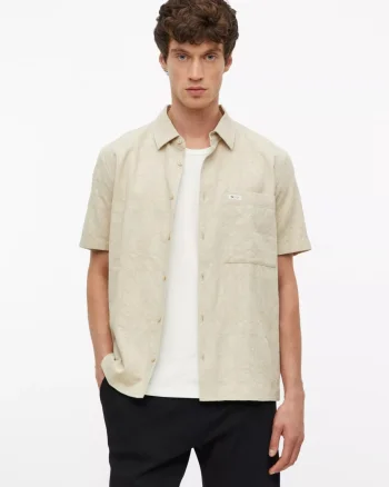 s.Oliver Camasa barbati cu model, din bumbac, Relaxed fit, Bej (SELECTATI MARIMEA: L)