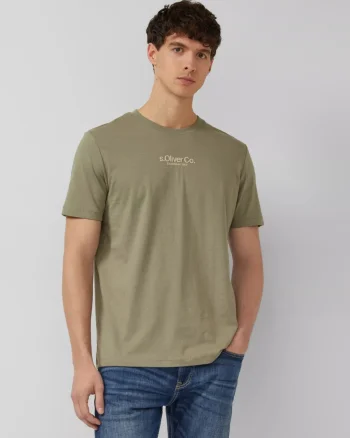 s.Oliver Tricou barbati la baza gatului, din bumbac, Regular fit, Olive (SELECTATI MARIMEA: S)