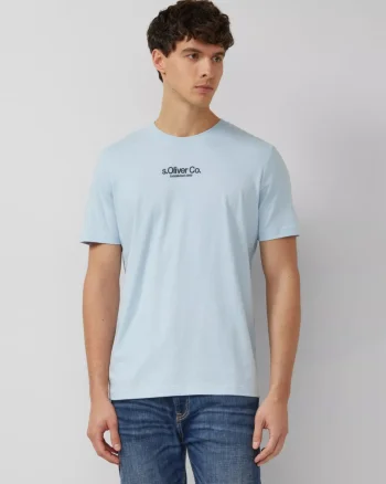s.Oliver Tricou barbati la baza gatului, din bumbac, Regular fit, Albastru deschis (SELECTATI MARIMEA: M)