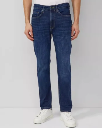 Blugi barbati Mauro cu talie medie, croiala Regular Fit, Tapered Leg, Albastru inchis (SELECTATI MARIMEA: 30, SELECTATI LUNGIMEA: 32)