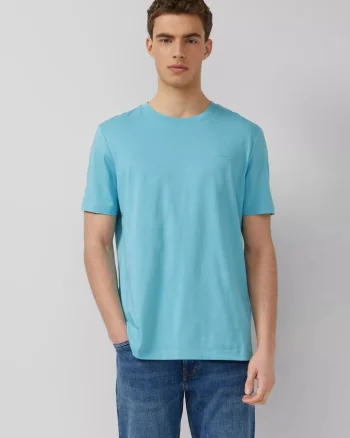 s.Oliver Tricou barbati din bumbac, la baza gatului, Regular fit, Turcoaz (SELECTATI MARIMEA: M)