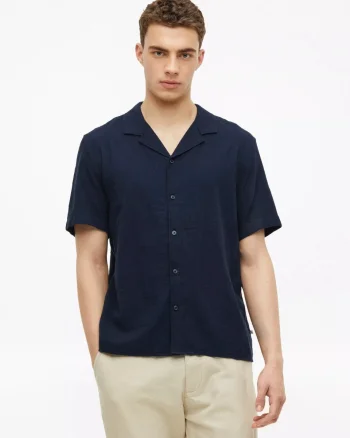 s.Oliver Camasa cu maneca scurta barbati, din bumbac, Resort fit, Bleumarin inchis (SELECTATI MARIMEA: L)