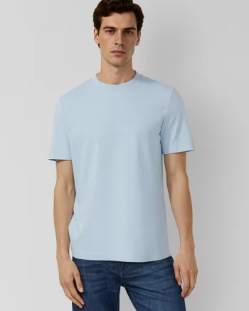 s.Oliver Tricou barbati la baza gatului, din bumbac, Regular fit, Albastru deschis (SELECTATI MARIMEA: M)