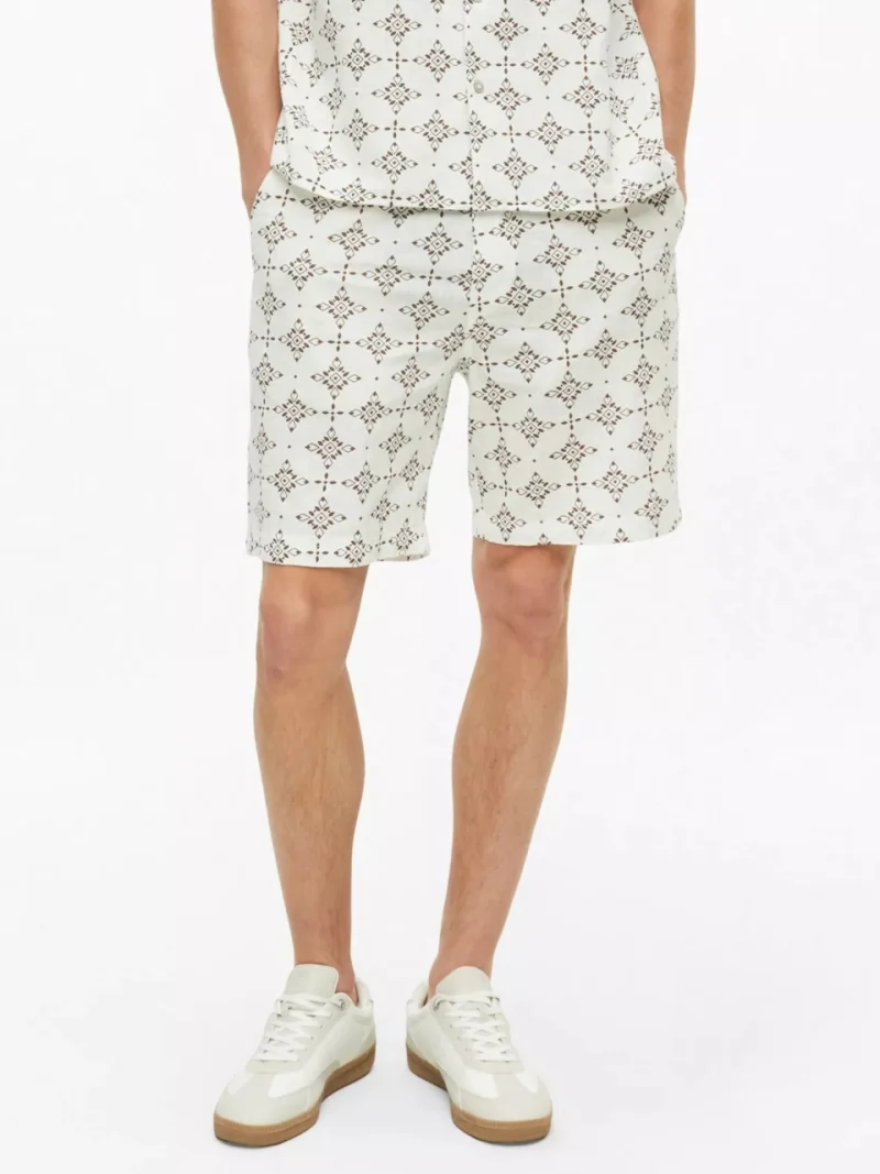 s.Oliver Pantaloni scurti barbati, cu talie medie, din bumbac, cu imprimeu, Resort fit, Detroit, Alb (SELECTATI MARIMEA: 3XL)