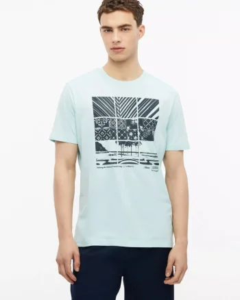 s.Oliver Tricou barbati, din bumbac, cu imprimeu frontal, Turcoaz deschis (SELECTATI MARIMEA: M)