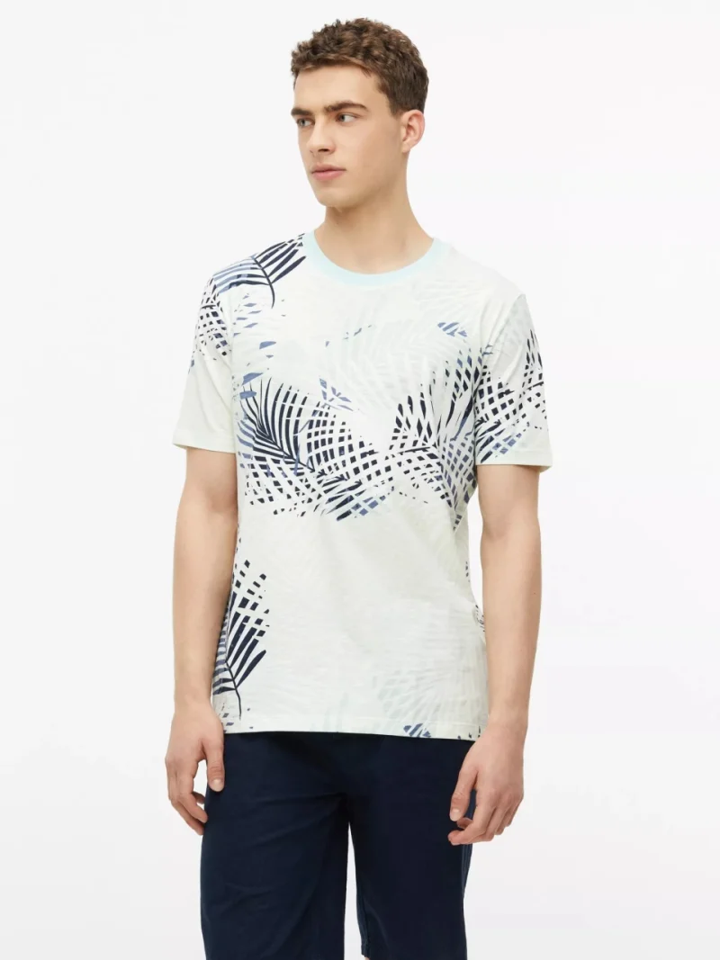 s.Oliver Tricou barbati, din jerseu de bumbac, cu imprimeu tropical, Turcoaz deschis (SELECTATI MARIMEA: M)