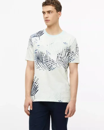 s.Oliver Tricou barbati, din jerseu de bumbac, cu imprimeu tropical, Turcoaz deschis (SELECTATI MARIMEA: M)