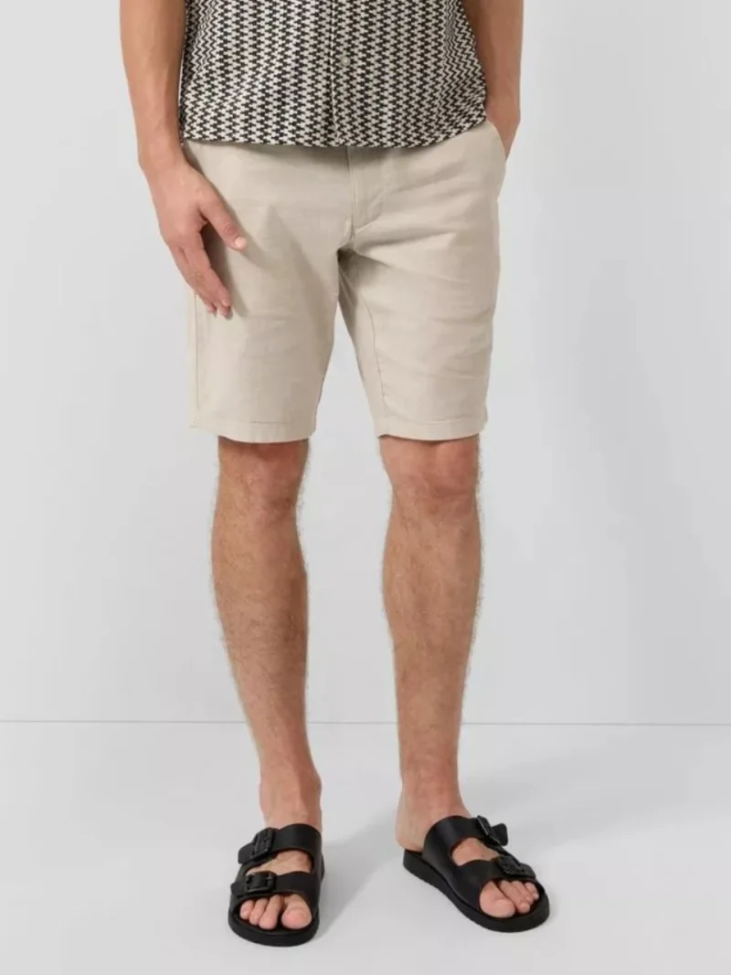 s.Oliver Pantaloni scurti barbati, din amestec de in, cu talie medie, Regular fit, Phoenix, Bej (SELECTATI MARIMEA: 36)