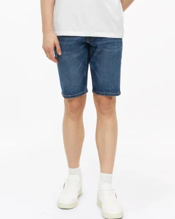 s.Oliver Pantaloni scurti de blug barbati, din bumbac, cu talie medie, Regular fit, Albastru (SELECTATI MARIMEA: 29)