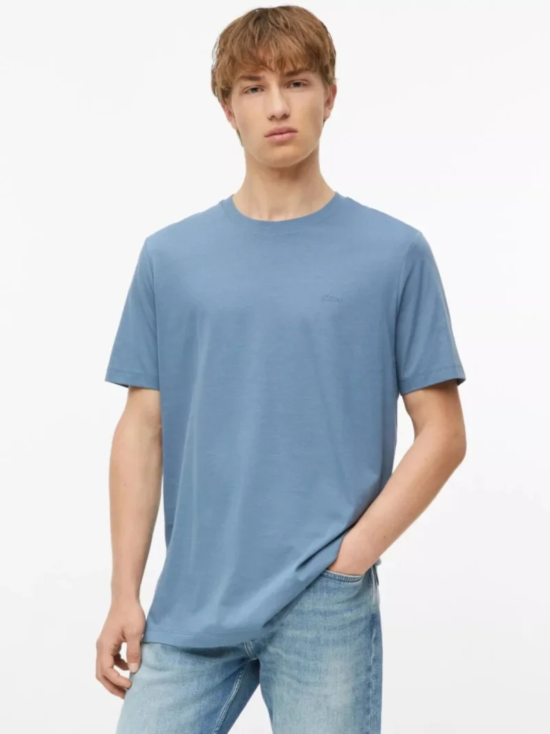 s.Oliver Tricou barbati, din bumbac, la baza gatului, Regular fit, Albastru (SELECTATI MARIMEA: S)