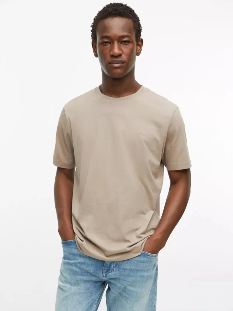 s.Oliver Tricou barbati, din bumbac, la baza gatului, Regular fit, Maro deschis (SELECTATI MARIMEA: S)
