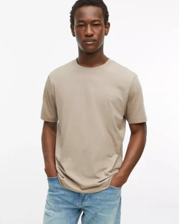 s.Oliver Tricou barbati, din bumbac, la baza gatului, Regular fit, Maro deschis (SELECTATI MARIMEA: S)
