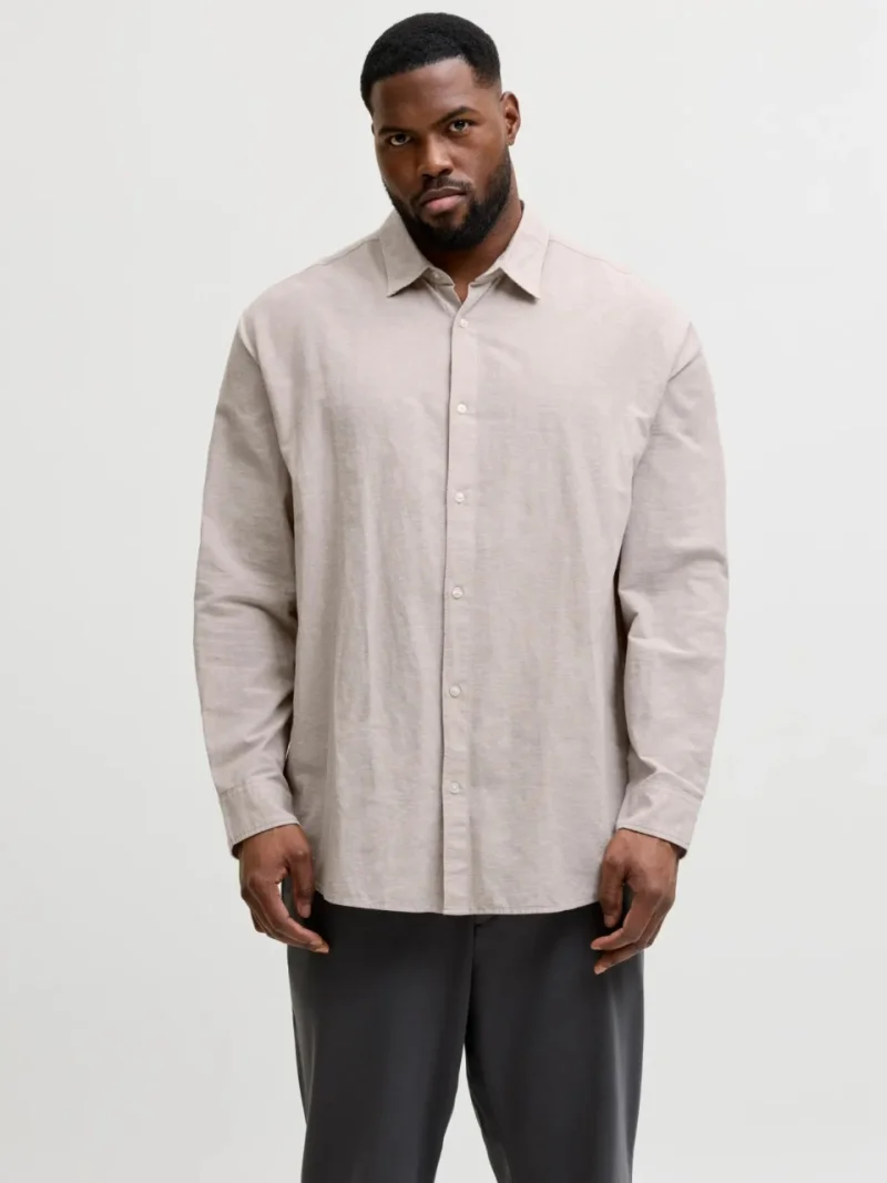 Jack & Jones Plus Camasa barbati big sizes, din amestec de in, Regular fit, Breeze, Bej (SELECTATI MARIMEA: 7XL)