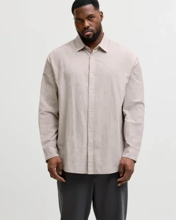 Jack & Jones Plus Camasa barbati big sizes, din amestec de in, Regular fit, Breeze, Bej (SELECTATI MARIMEA: 7XL)