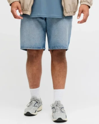 Jack & Jones Plus Pantaloni scurti de blug barbati big sizes, cu talie inalta, din bumbac, Relaxed Fit, Tony, Albastru deschis (SELECTATI MARIMEA: 42)