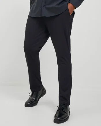 Jack & Jones Plus Pantaloni chino barbati big sizes, cu talie joasa si croiala Slim Fit, Negru (SELECTATI MARIMEA: 42, SELECTATI LUNGIMEA: 34)