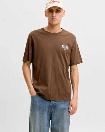 Jack & Jones Tricou barbati la baza gatului, din bumbac, Regular Fit, JJAERO, Maro (SELECTATI MARIMEA: S)
