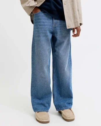 Jack & Jones Blugi baieti, DAVE, cu talie inalta si croiala Baggy Fit, Albastru inchis (SELECTATI MARIMEA: 140 cm)