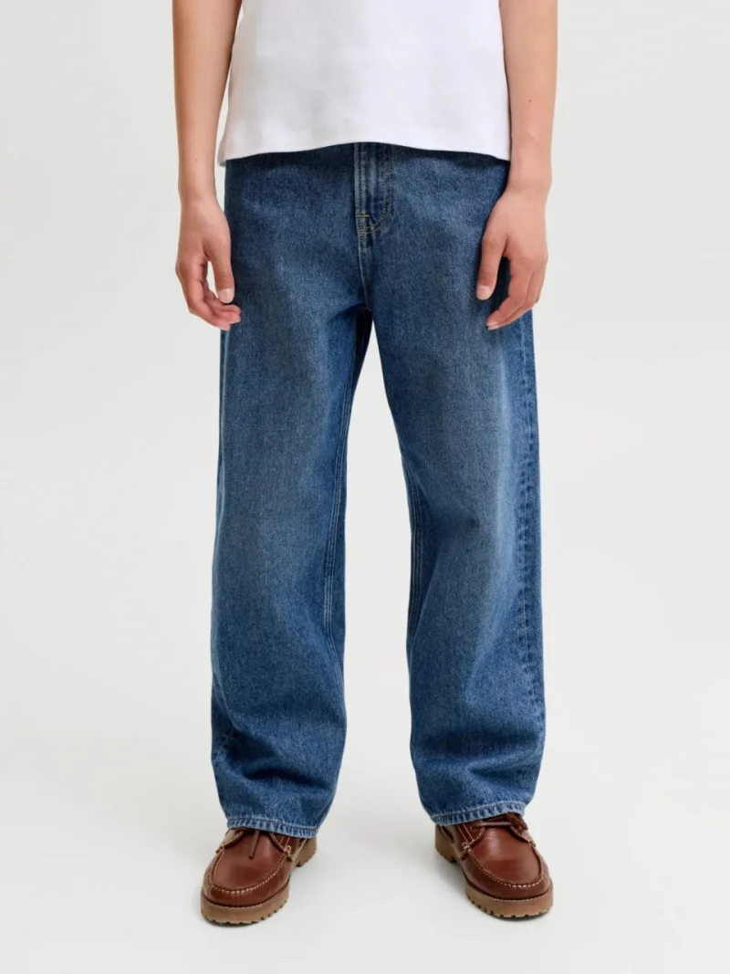 Jack & Jones Blugi baieti, ALEX, cu talie inalta si croiala Baggy fit, Albastru inchis (SELECTATI MARIMEA: 134 cm)