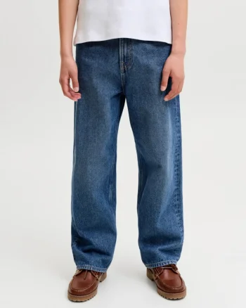 Jack & Jones Blugi baieti, ALEX, cu talie inalta si croiala Baggy fit, Albastru inchis (SELECTATI MARIMEA: 134 cm)
