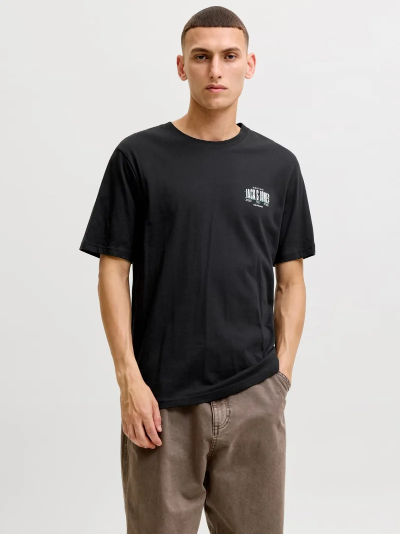 Jack & Jones Tricou barbati la baza gatului, din bumbac, Regular Fit, JJAERO, Negru (SELECTATI MARIMEA: S)