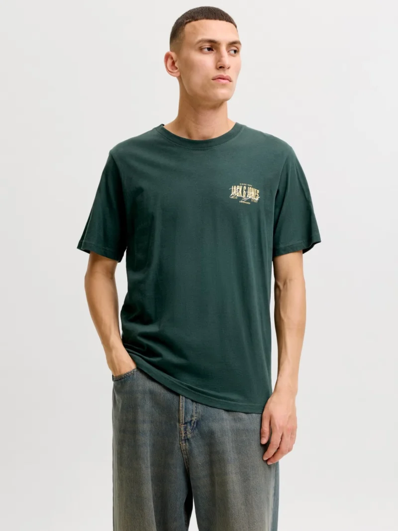 Jack & Jones Tricou barbati la baza gatului, din bumbac, Regular Fit, JJAERO, Verde inchis (SELECTATI MARIMEA: 2XL)