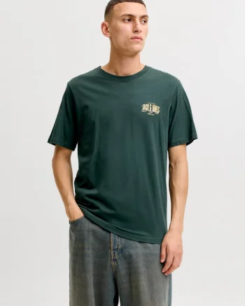 Jack & Jones Tricou barbati la baza gatului, din bumbac, Regular Fit, JJAERO, Verde inchis (SELECTATI MARIMEA: 2XL)