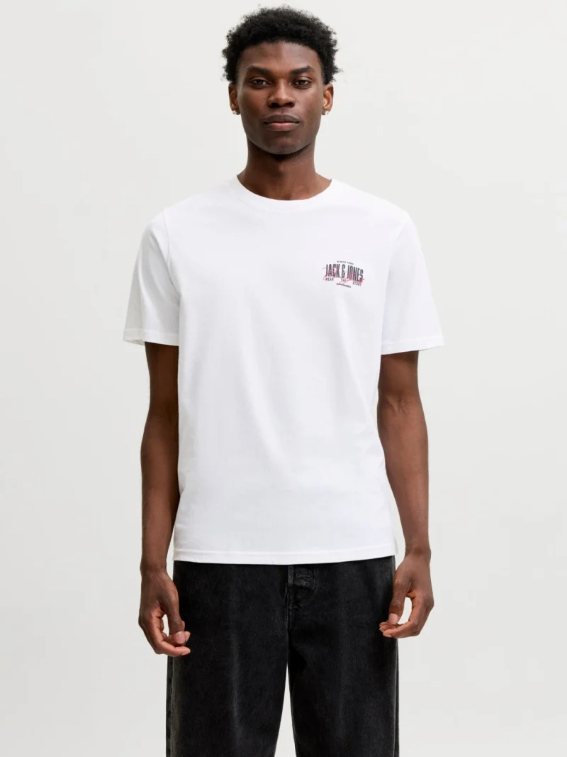 Jack & Jones Tricou barbati la baza gatului, din bumbac, Regular Fit, JJAERO, Alb (SELECTATI MARIMEA: S)