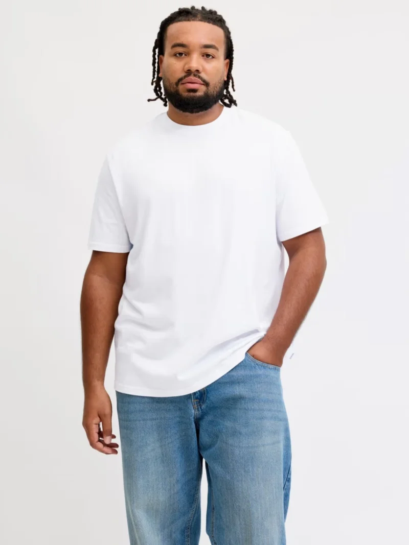 Jack & Jones Plus Tricou simplu, barbati big sizes, din bumbac organic, Relaxed Fit, Alb (SELECTATI MARIMEA: 3XL)