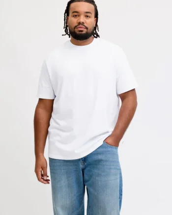 Jack & Jones Plus Tricou simplu, barbati big sizes, din bumbac organic, Relaxed Fit, Alb (SELECTATI MARIMEA: 3XL)