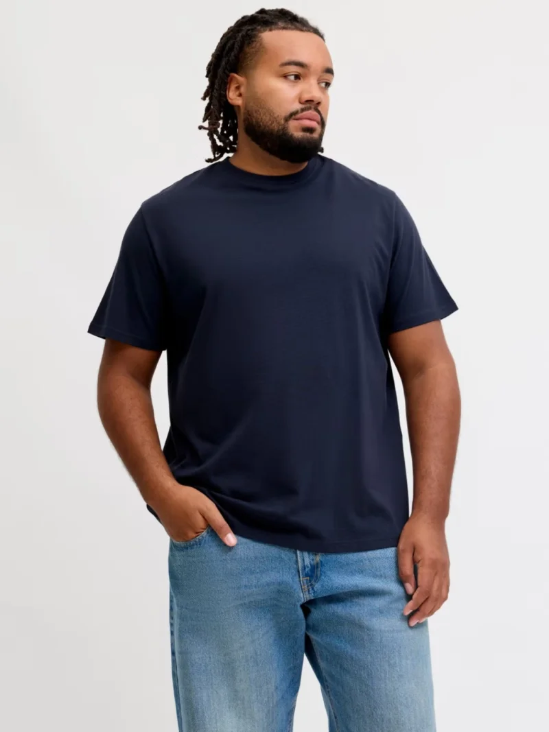 Jack & Jones Plus Tricou simplu, barbati big sizes, din bumbac organic, Relaxed Fit, Bleumarin inchis (SELECTATI MARIMEA: 4XL)