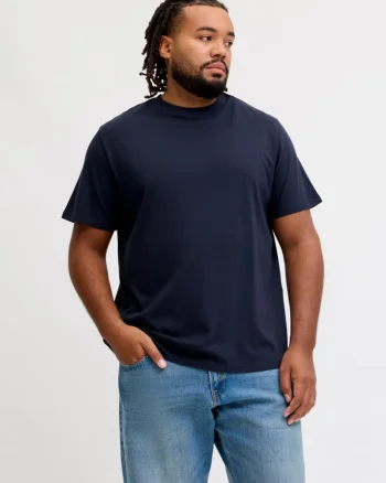Jack & Jones Plus Tricou simplu, barbati big sizes, din bumbac organic, Relaxed Fit, Bleumarin inchis (SELECTATI MARIMEA: 4XL)