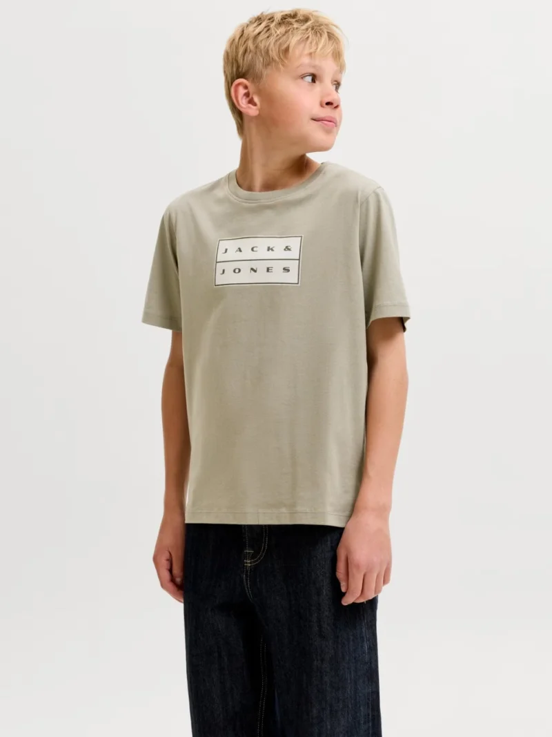 Jack & Jones Tricou baieti, din bumbac, Regular fit la baza gatului, Olive (SELECTATI MARIMEA: 140 cm)