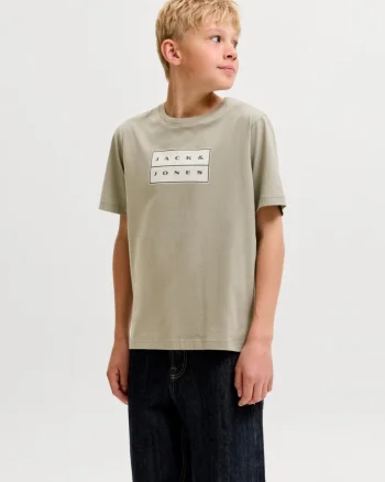 Jack & Jones Tricou baieti, din bumbac, Regular fit la baza gatului, Olive (SELECTATI MARIMEA: 140 cm)