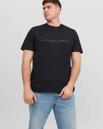 Jack & Jones Plus Tricou cu logo, barbati big sizes, din bumbac organic, Standard Fit, Negru (SELECTATI MARIMEA: 4XL)