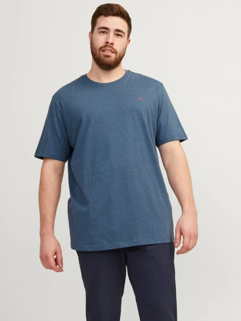 Jack & Jones Plus Tricou barbati big sizes, din bumbac organic, Standard Fit, PAULOS, Albastru inchis (SELECTATI MARIMEA: 3XL)