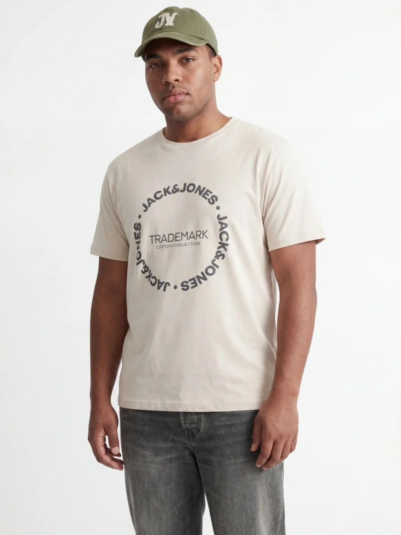 Jack & Jones Plus Tricou barbati big sizes, din bumbac, Regular Fit, JJBENSON, Crem (SELECTATI MARIMEA: 4XL)