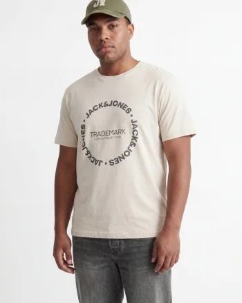Jack & Jones Plus Tricou barbati big sizes, din bumbac, Regular Fit, JJBENSON, Crem (SELECTATI MARIMEA: 4XL)
