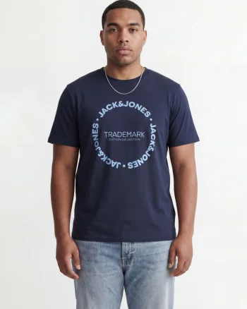 Jack & Jones Plus Tricou barbati big sizes, din bumbac, Regular Fit, JJBENSON, Bleumarin inchis (SELECTATI MARIMEA: 3XL)